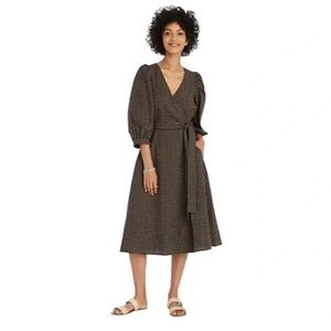 a new day Green Gingham Wrap Midi Dress